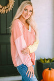 Color Block V-Neck Dropped Shoulder Sweatshirt with Pocket - Trendsi - Flyclothing LLC