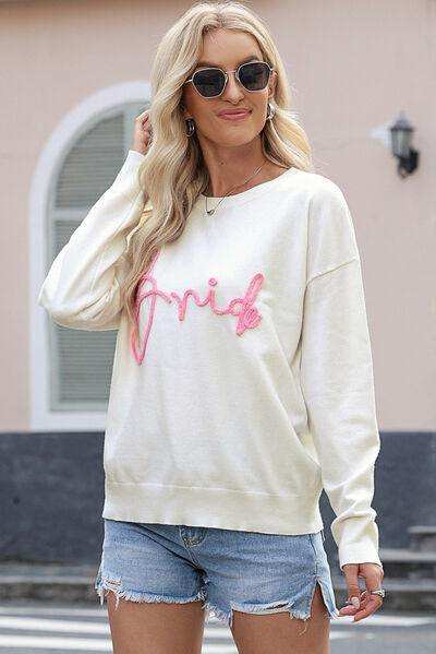 Letter Graphic Round Neck Sweater - Trendsi - Flyclothing LLC