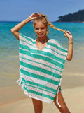 Tassel Openwork Striped V-Neck Cover Up - Trendsi - Flyclothing LLC