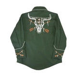 Rockmount Clothing Kid's Vintage Green Steer Skull & Arrow Chain Stitch Embroidery Western Shirt - Rockmount Clothing - Flyclothing LLC