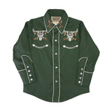 Rockmount Clothing Kid's Vintage Green Steer Skull & Arrow Chain Stitch Embroidery Western Shirt - Rockmount Clothing - Flyclothing LLC