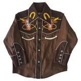 Kid's Embroidered 2-Tone Steer Western Shirt in Brown - Rockmount Clothing - Flyclothing LLC