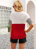 Striped Color Block Round Neck Tee - Trendsi - Flyclothing LLC