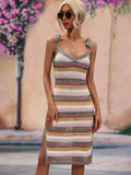 Striped Tie Shoulder Split Cover Up Dress - Trendsi - Flyclothing LLC