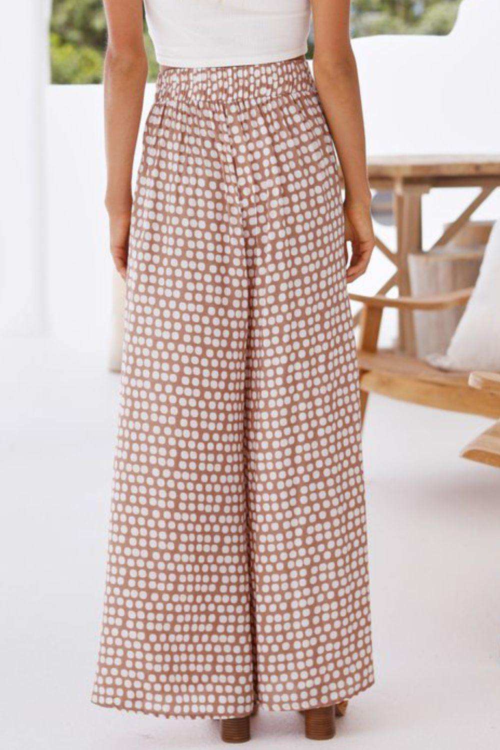 Polka Dot High Waist Wide Leg Pants with Pockets - Trendsi - Flyclothing LLC