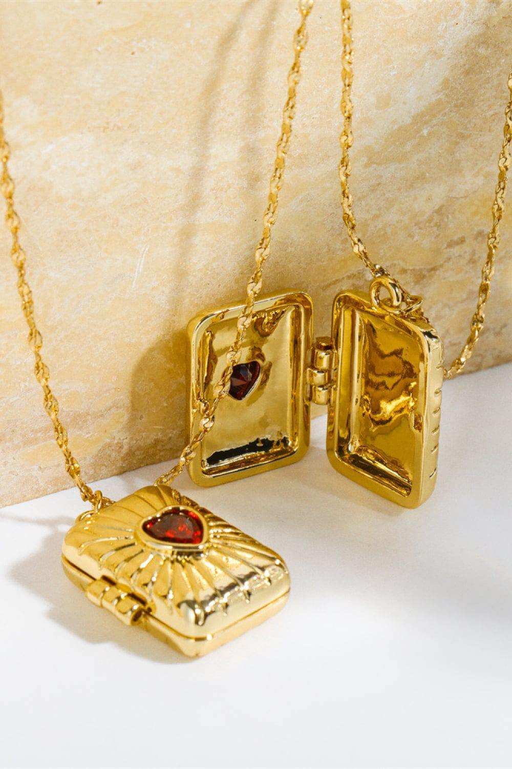 Heart Zircon Box Pendant Copper Necklace - Trendsi - Flyclothing LLC