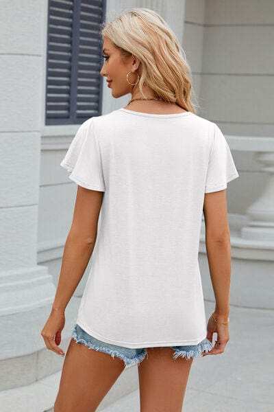 V-Neck Flutter Sleeve T-Shirt - Trendsi - Flyclothing LLC