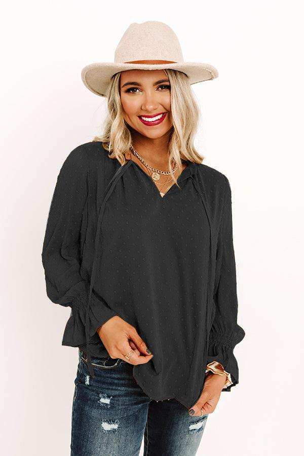 Swiss Dot Tie Neck Flounce Sleeve Blouse - Trendsi - Flyclothing LLC