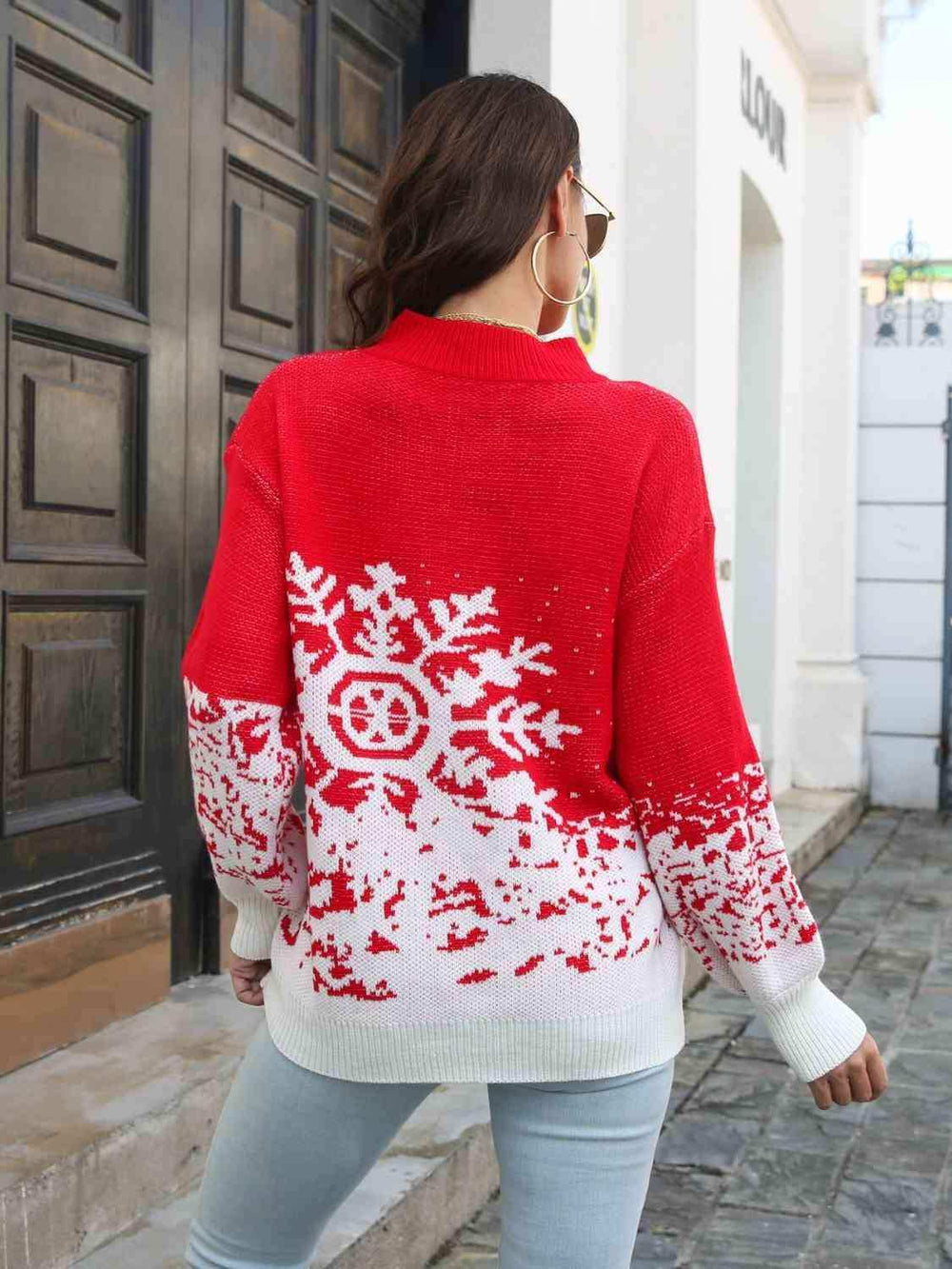Snowflake Pattern Mock Neck Sweater - Trendsi - Flyclothing LLC