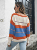 Striped V-Neck Drop Shoulder Sweater - Trendsi - Flyclothing LLC