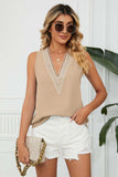 Contrast Trim Plunge Sleeveless Blouse - Trendsi - Flyclothing LLC
