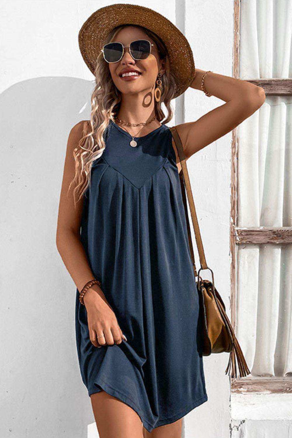 Round Neck Sleeveless Mini Dress - Trendsi - Flyclothing LLC