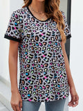 Leopard Round Neck Short Sleeve Tee Shirt - Trendsi - Flyclothing LLC