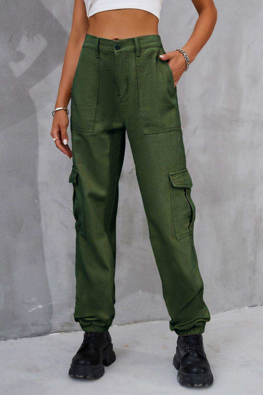 Buttoned High Waist Jeans with Pockets - Trendsi - Flyclothing LLC