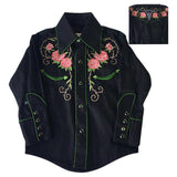 Kid's Embroidered Steer Skull & Roses Western Shirt in Black - Rockmount Clothing - Flyclothing LLC