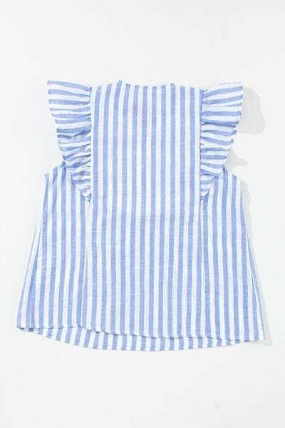 Embroidered Tassel Striped Tie Neck Blouse - Trendsi - Flyclothing LLC