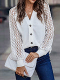 Lantern Sleeve V-Neck Button-Down Cardigan - Trendsi - Flyclothing LLC