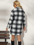Plaid Collared Longline Coat - Trendsi - Flyclothing LLC