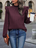 Mock Neck Ruffle Shoulder Blouse - Trendsi - Flyclothing LLC