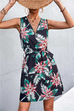 Printed Zip Detail Belted Sleeveless Dress - Trendsi - Flyclothing LLC