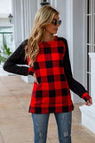 Plaid Round Neck Long Sleeve T-Shirt - Trendsi - Flyclothing LLC