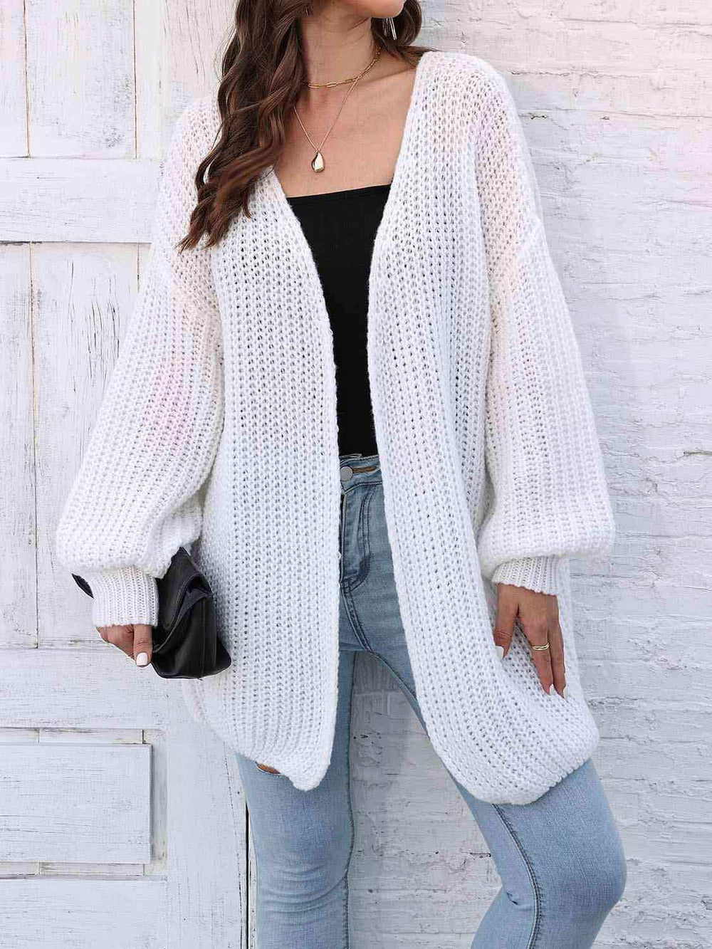 Open Front Dropped Shoulder Longline Cardigan - Trendsi - Flyclothing LLC
