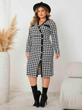 Plus Size Houndstooth Long Sleeve Slit Dress - Trendsi - Flyclothing LLC