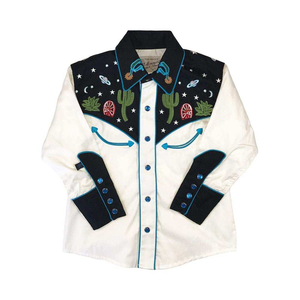 Rockmount Clothing Kid's Black Vintage Cactus & Stars Chain Stitch Embroidery Western Shirt - Rockmount Clothing - Flyclothing LLC