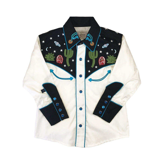 Rockmount Clothing Kid's Black Vintage Cactus & Stars Chain Stitch Embroidery Western Shirt - Rockmount Clothing - Flyclothing LLC