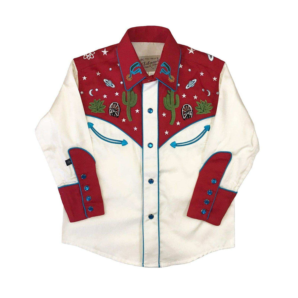 Rockmount Clothing Kid's Red Vintage Cactus & Stars Chain Stitch Embroidery Western Shirt - Rockmount Clothing - Flyclothing LLC