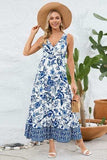 Printed V-Neck Wide Strap Dress - Trendsi - Flyclothing LLC