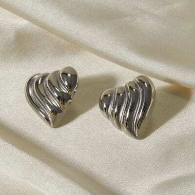 Stainless Steel Heart Shape Stud Earrings - Trendsi - Flyclothing LLC