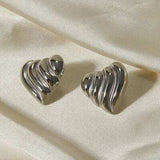 Stainless Steel Heart Shape Stud Earrings - Trendsi - Flyclothing LLC