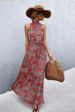 Printed Sleeveless Tie Waist Maxi Dress - Trendsi - Flyclothing LLC
