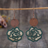 Wooden Alloy Rose Shape Dangle Earrings - Trendsi - Flyclothing LLC