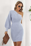 One Shoulder Raglan Sleeve Pencil Sweater Dress - Trendsi - Flyclothing LLC