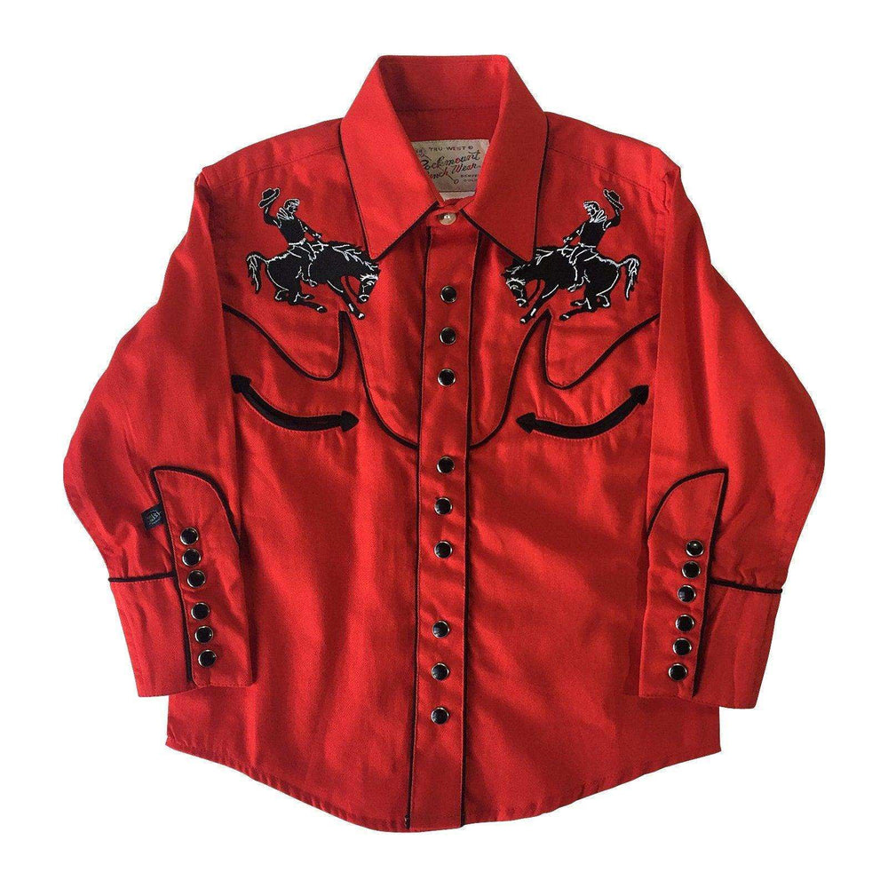 Kid's Embroidered Vintage Bronc Red Western Shirt - Rockmount Clothing - Flyclothing LLC