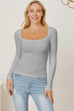 Square Neck Long Sleeve T-Shirt - Trendsi - Flyclothing LLC