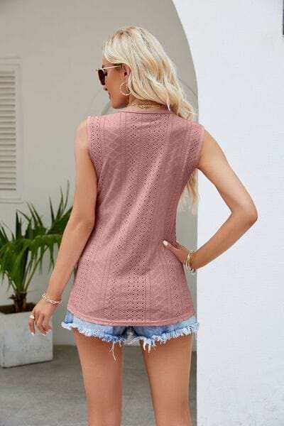 Contrast Eyelet V-Neck Tank - Trendsi - Flyclothing LLC
