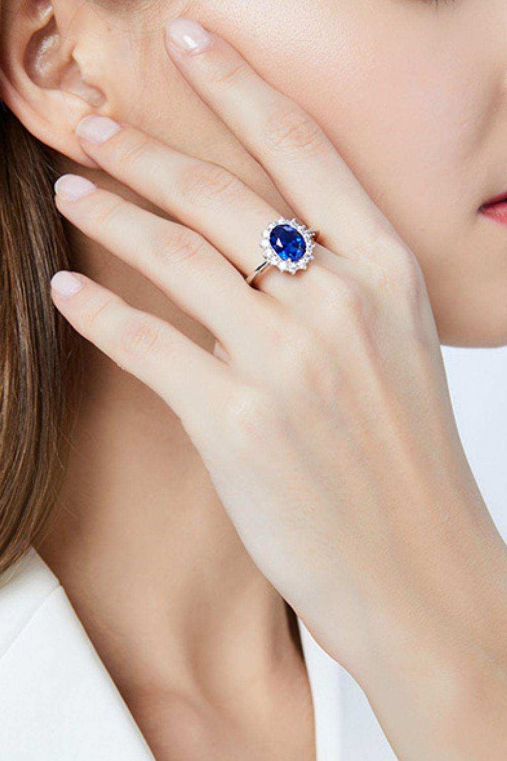 Synthetic Sapphire 925 Sterling Silver Ring - Trendsi - Flyclothing LLC