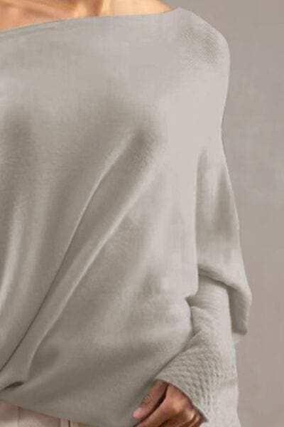 Full Size Boat Neck Batwing Sleeve Knit Top - Trendsi - Flyclothing LLC