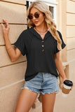 Eyelet Drawstring Hooded Short Sleeve Blouse - Trendsi - Flyclothing LLC