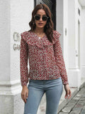 Printed Statement Collar Long Sleeve Blouse - Trendsi - Flyclothing LLC