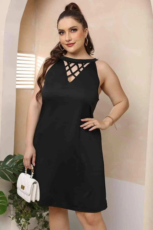 Plus Size Cutout Round Neck Sleeveless Dress - Trendsi - Flyclothing LLC