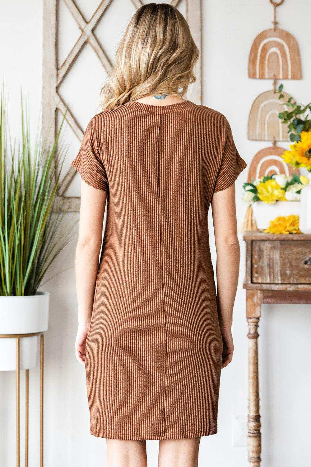 Ribbed Round Neck Short Sleeve Dress - Trendsi - Flyclothing LLC