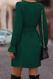 Ruffled Flounce Sleeve V-Neck Belted Dress - Trendsi - Flyclothing LLC