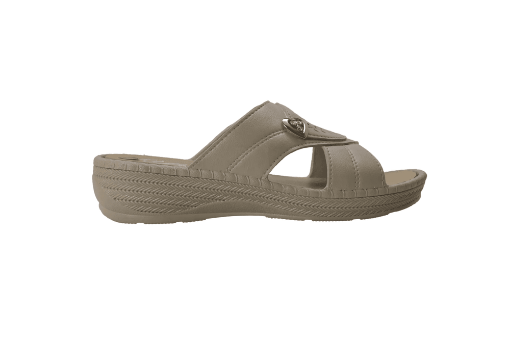 Tecs Women's Low Heel Slip On Sandal Beige - AdTec - Flyclothing LLC
