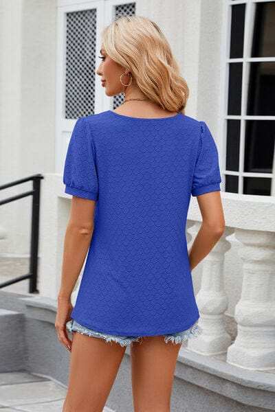 Eyelet Short Sleeve T-Shirt - Trendsi - Flyclothing LLC