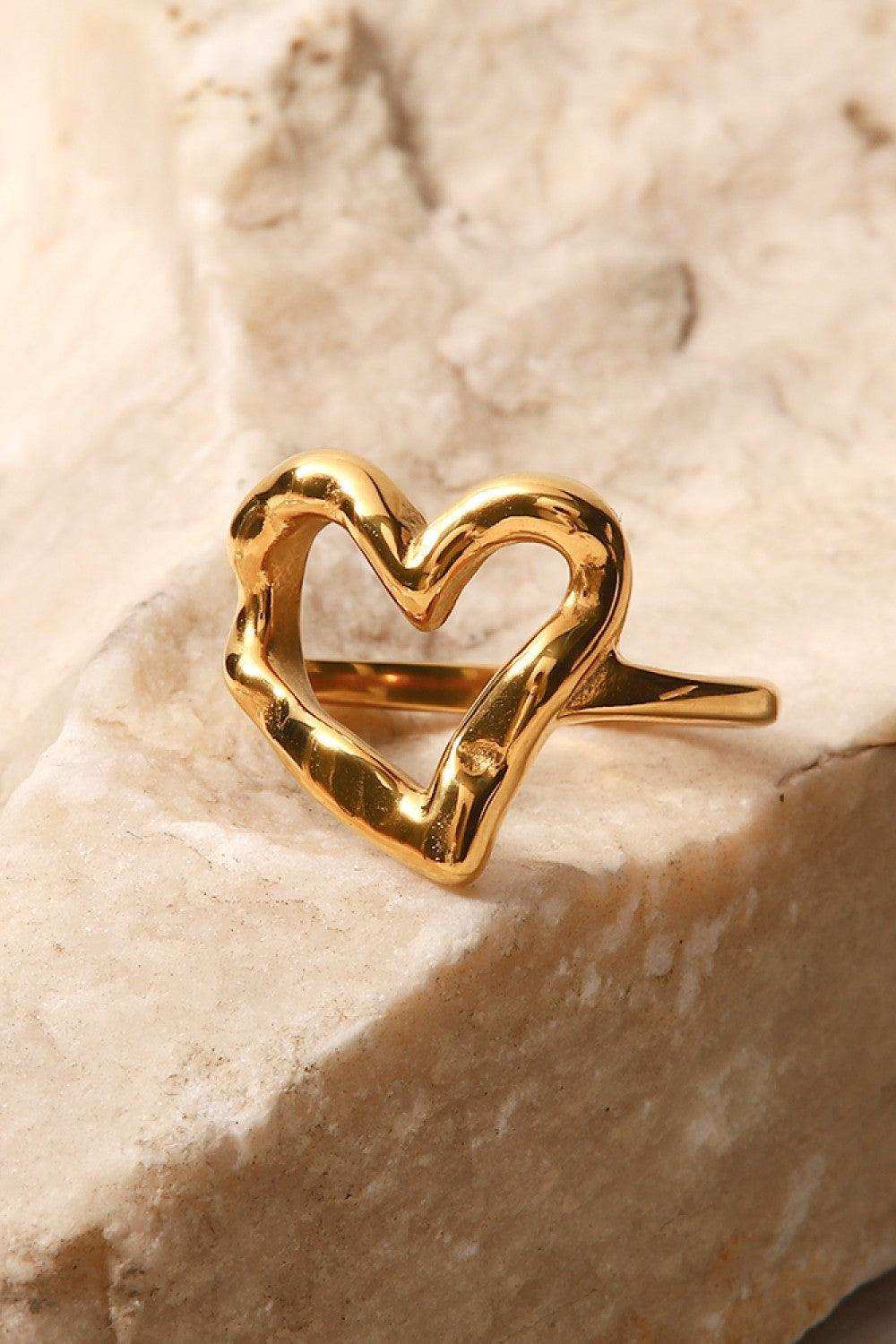 18K Gold Plated Heart-Shaped Ring - Trendsi - Flyclothing LLC