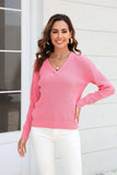 Ribbed V-Neck Dropped Shoulder Knit Top - Trendsi - Flyclothing LLC